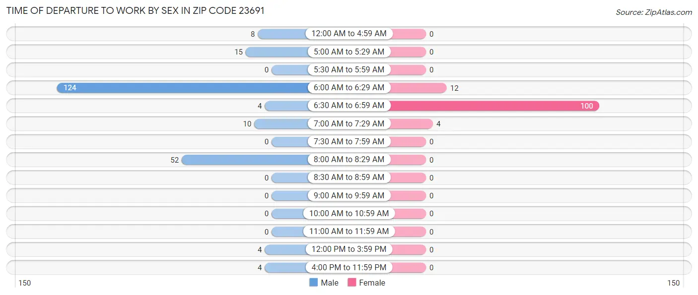 Time of Departure to Work by Sex in Zip Code 23691