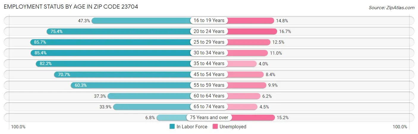 Employment Status by Age in Zip Code 23704