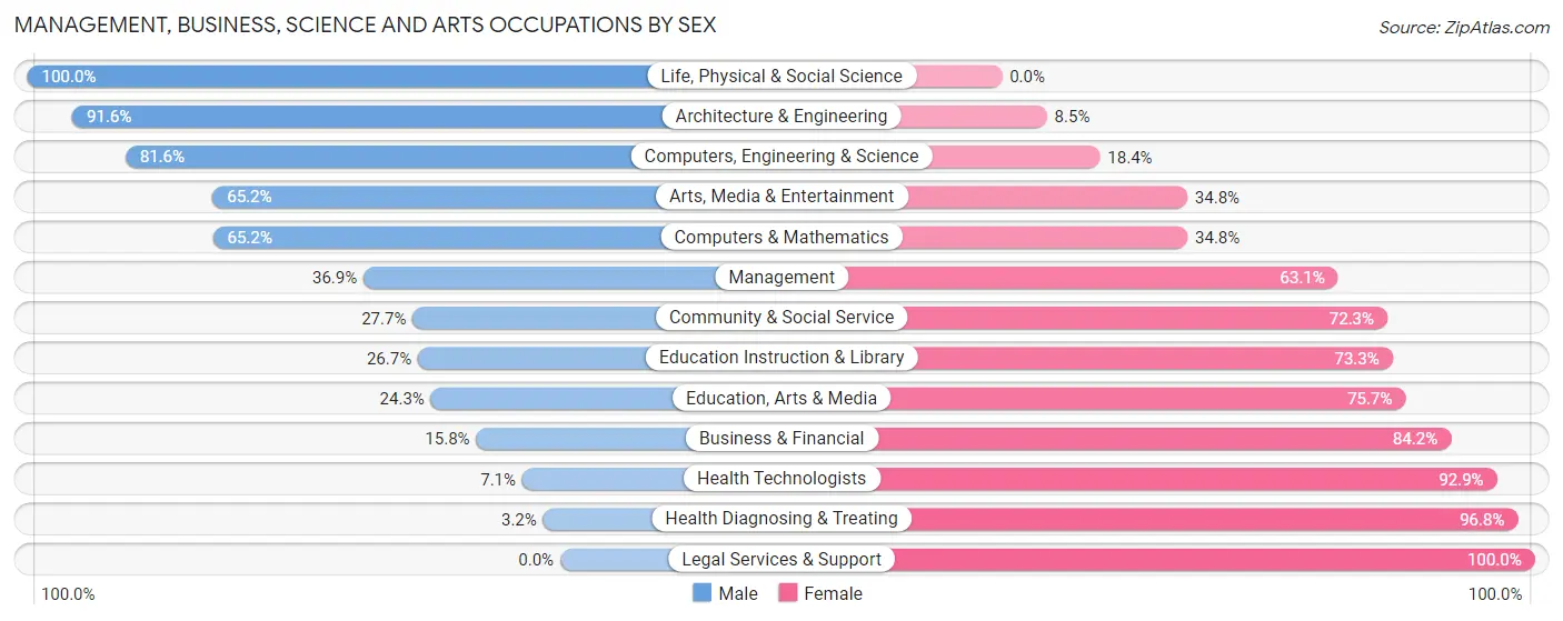 Management, Business, Science and Arts Occupations by Sex in Zip Code 23805