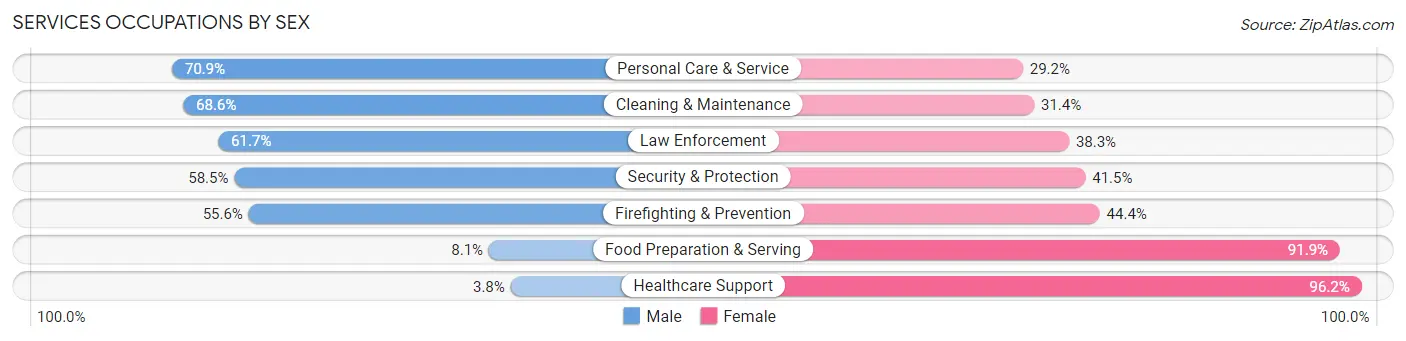 Services Occupations by Sex in Zip Code 23805