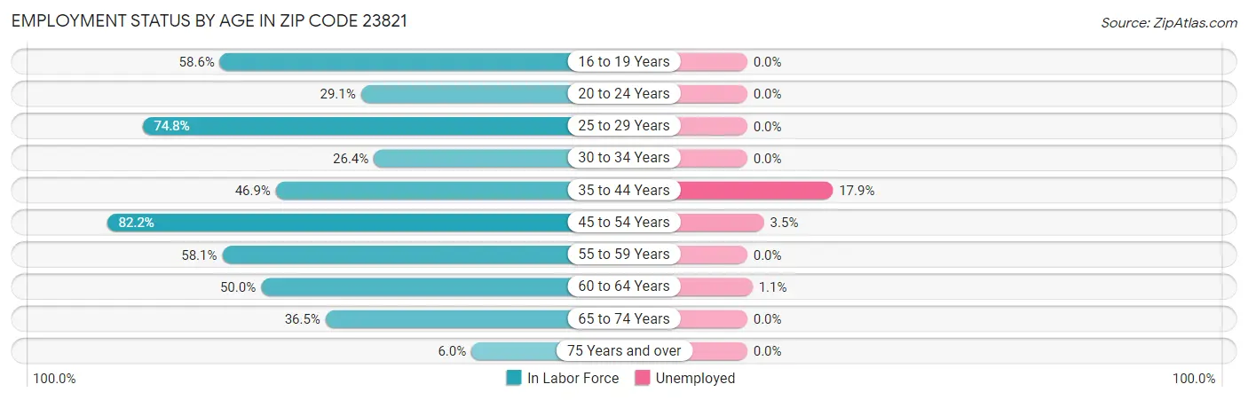 Employment Status by Age in Zip Code 23821