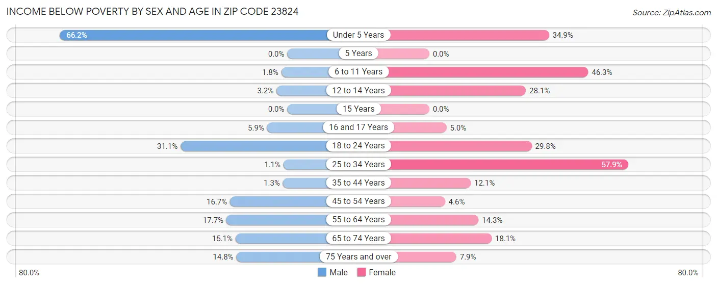 Income Below Poverty by Sex and Age in Zip Code 23824