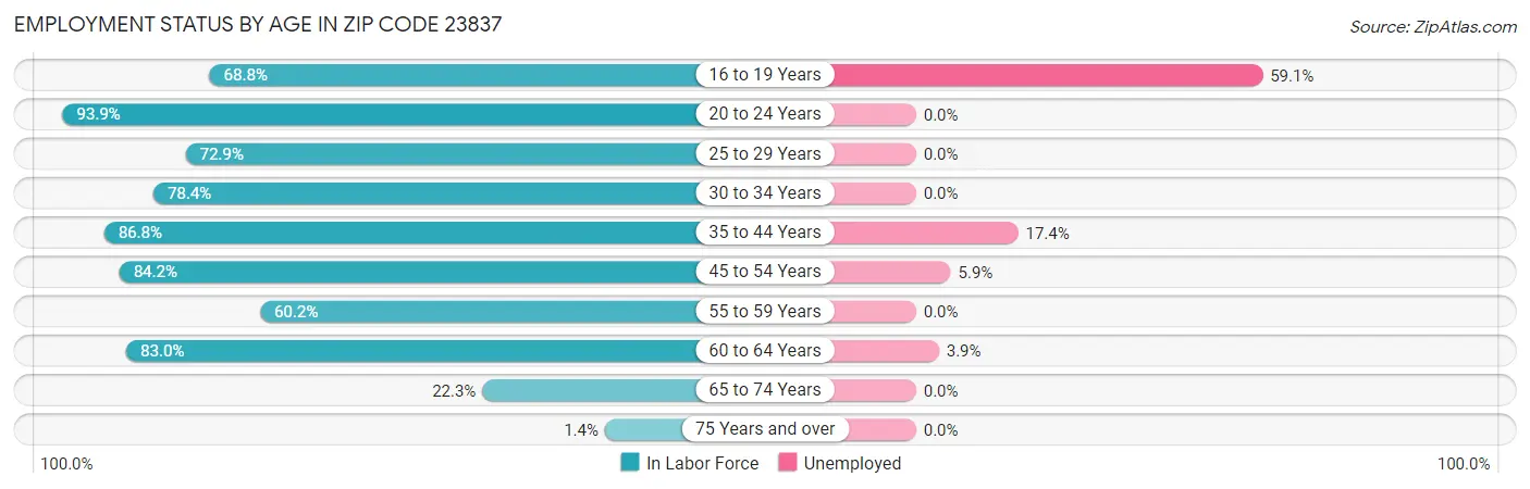 Employment Status by Age in Zip Code 23837