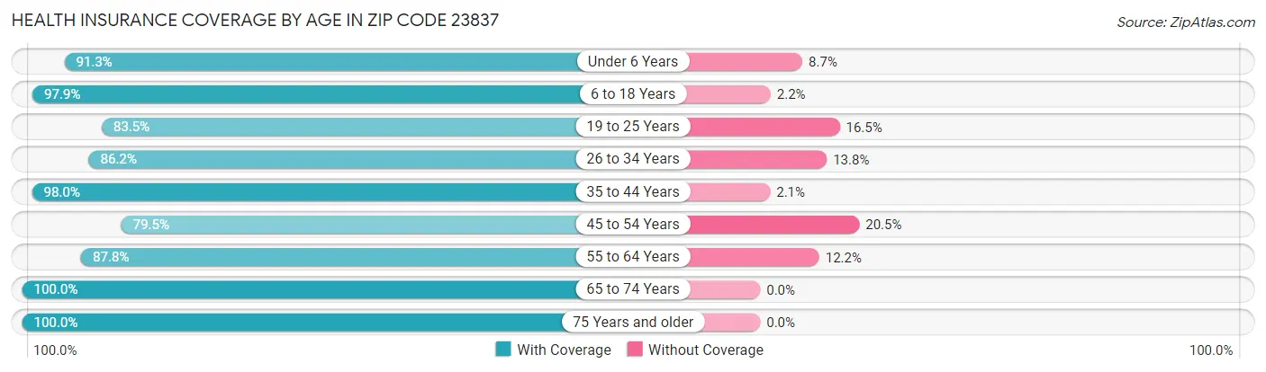 Health Insurance Coverage by Age in Zip Code 23837