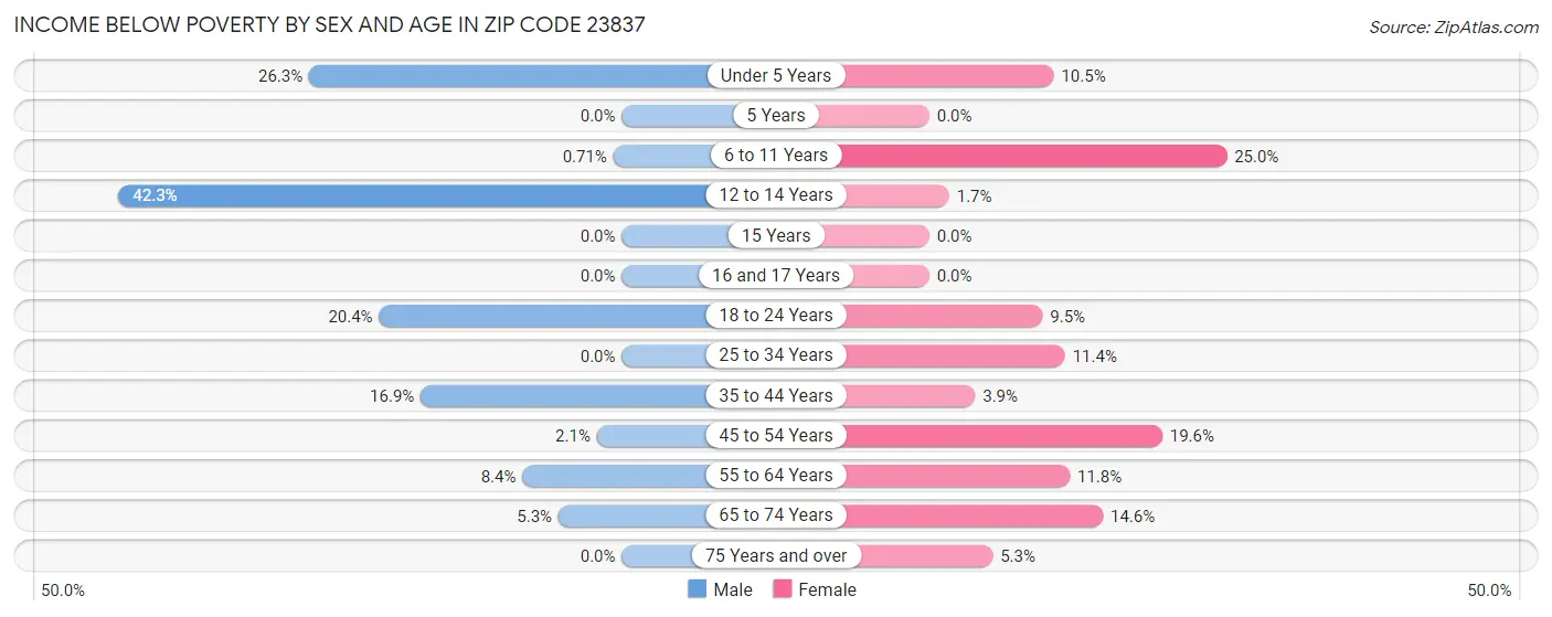 Income Below Poverty by Sex and Age in Zip Code 23837