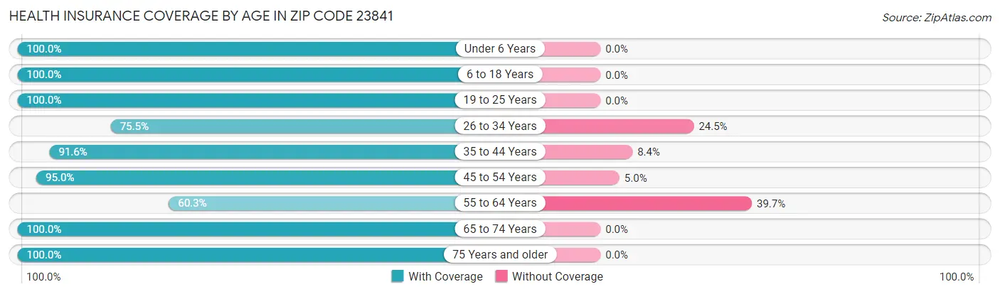 Health Insurance Coverage by Age in Zip Code 23841