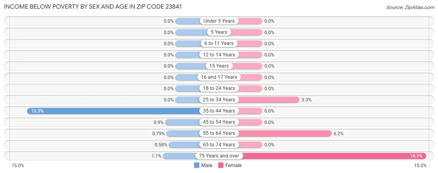 Income Below Poverty by Sex and Age in Zip Code 23841