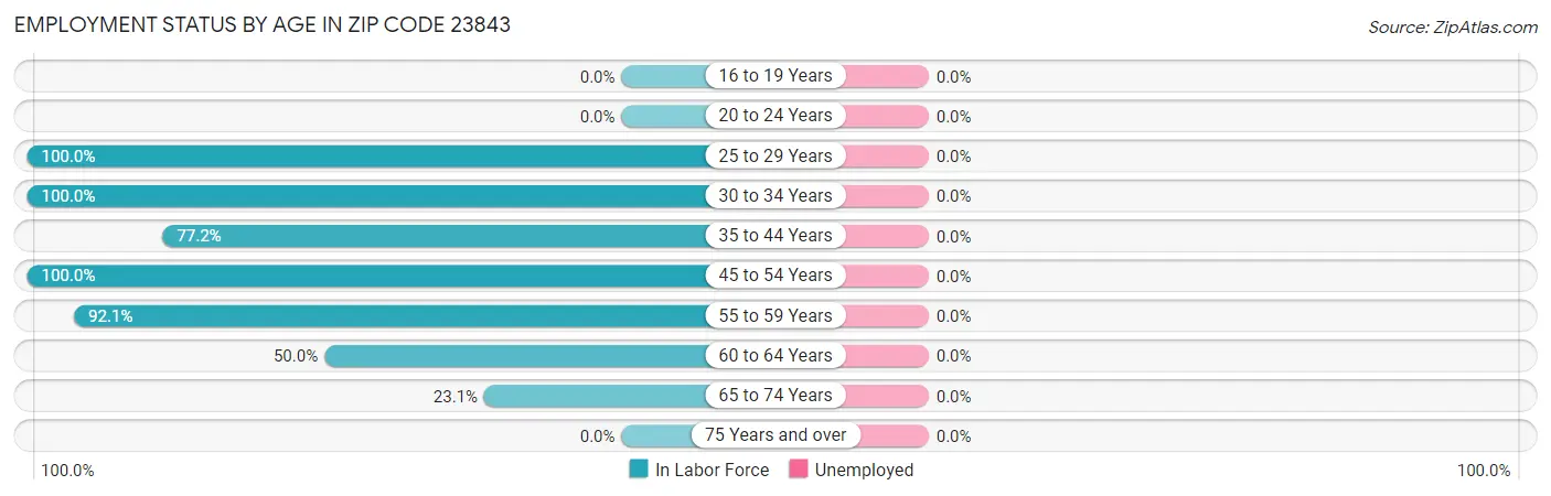 Employment Status by Age in Zip Code 23843