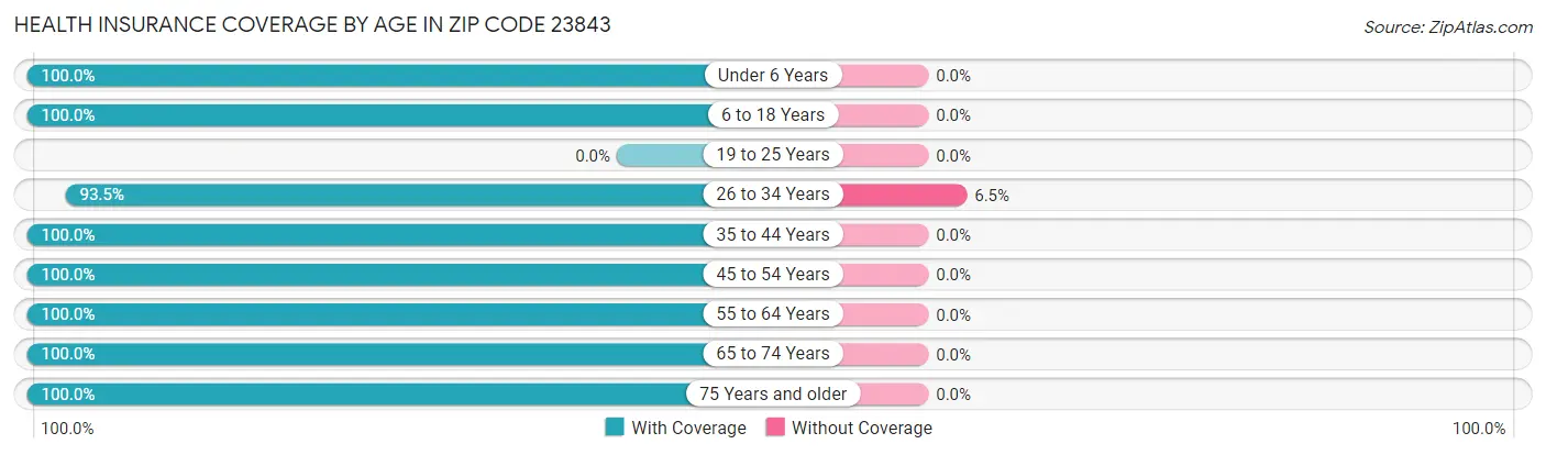 Health Insurance Coverage by Age in Zip Code 23843