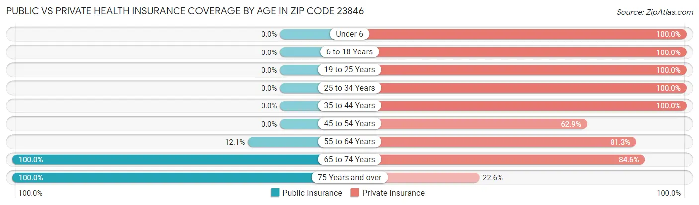 Public vs Private Health Insurance Coverage by Age in Zip Code 23846
