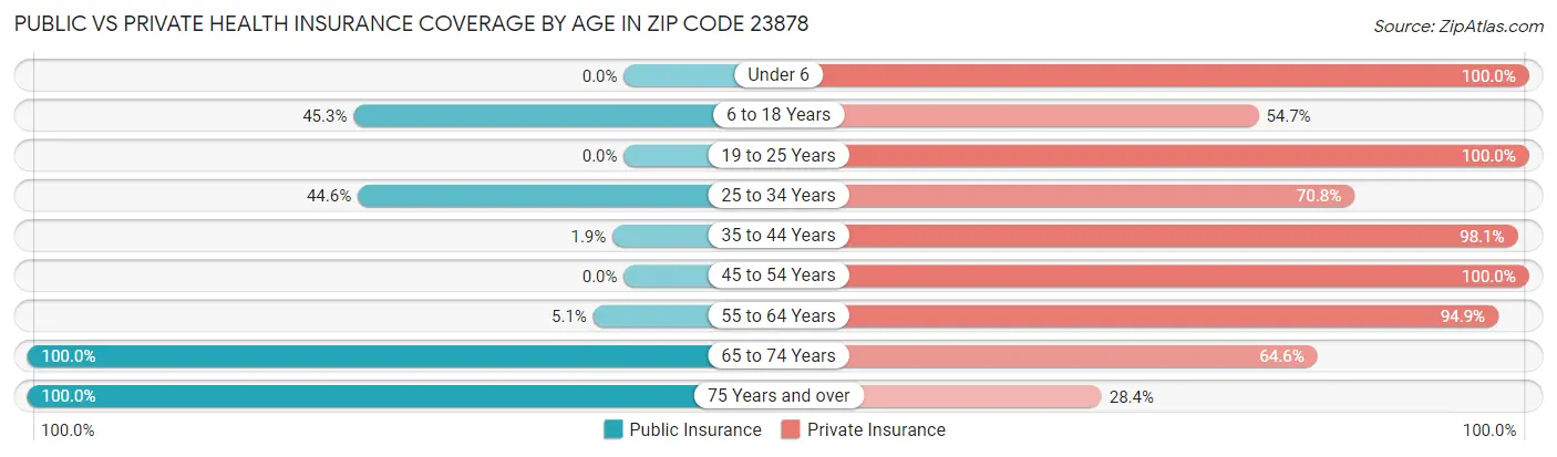 Public vs Private Health Insurance Coverage by Age in Zip Code 23878