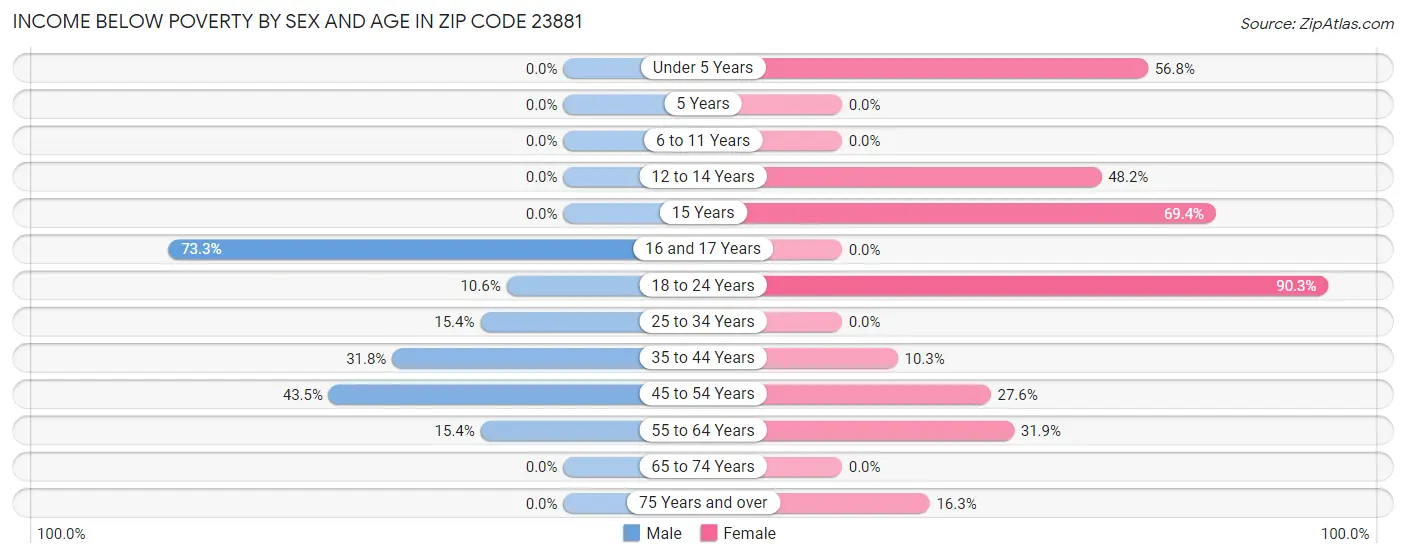 Income Below Poverty by Sex and Age in Zip Code 23881