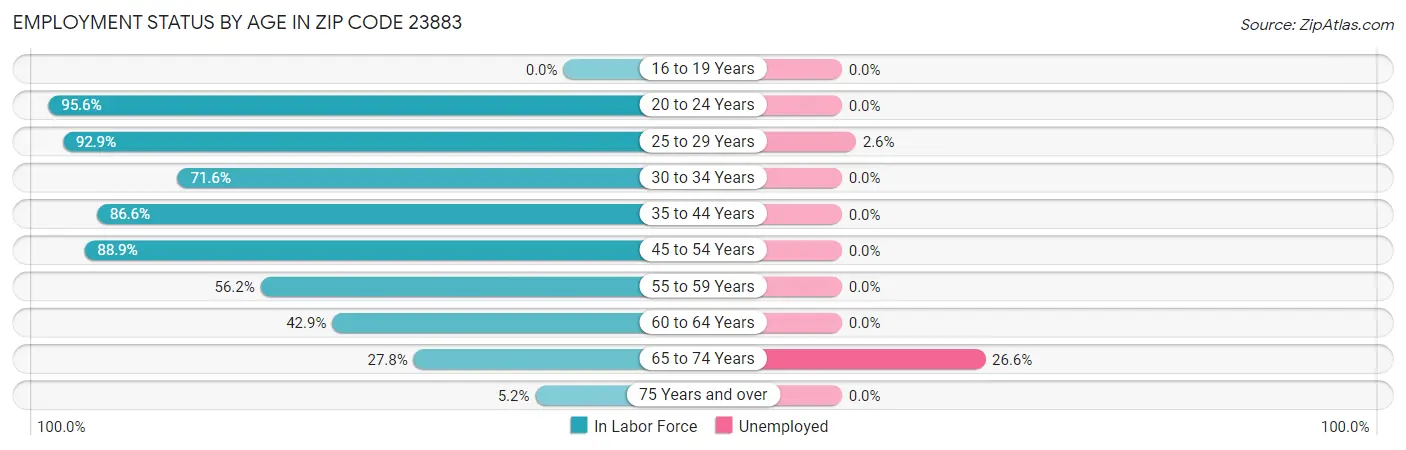 Employment Status by Age in Zip Code 23883