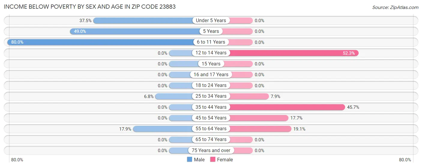 Income Below Poverty by Sex and Age in Zip Code 23883