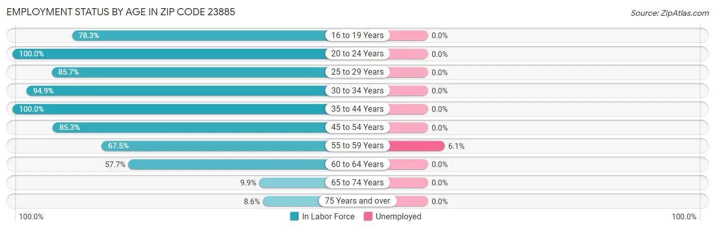 Employment Status by Age in Zip Code 23885