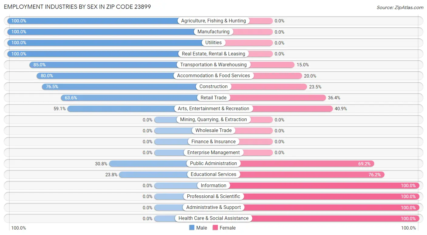 Employment Industries by Sex in Zip Code 23899