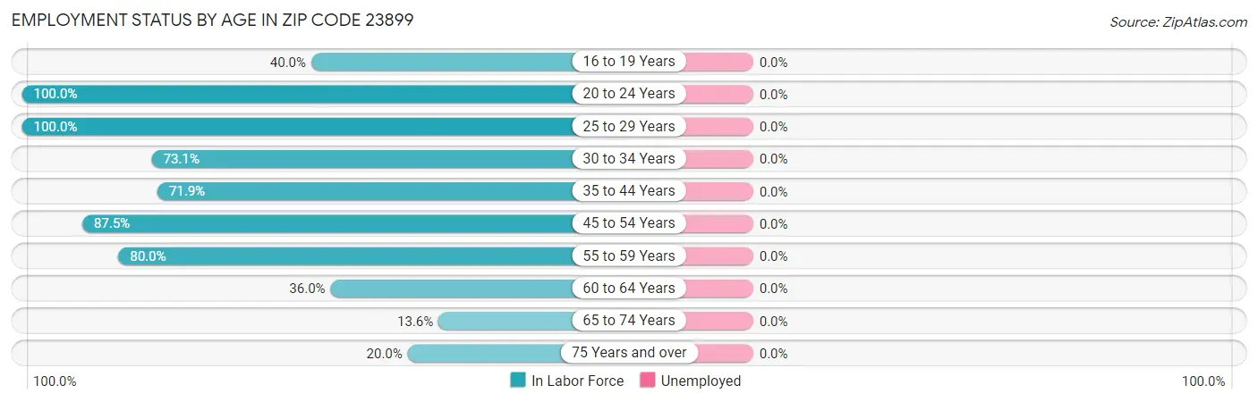 Employment Status by Age in Zip Code 23899