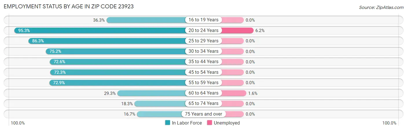 Employment Status by Age in Zip Code 23923
