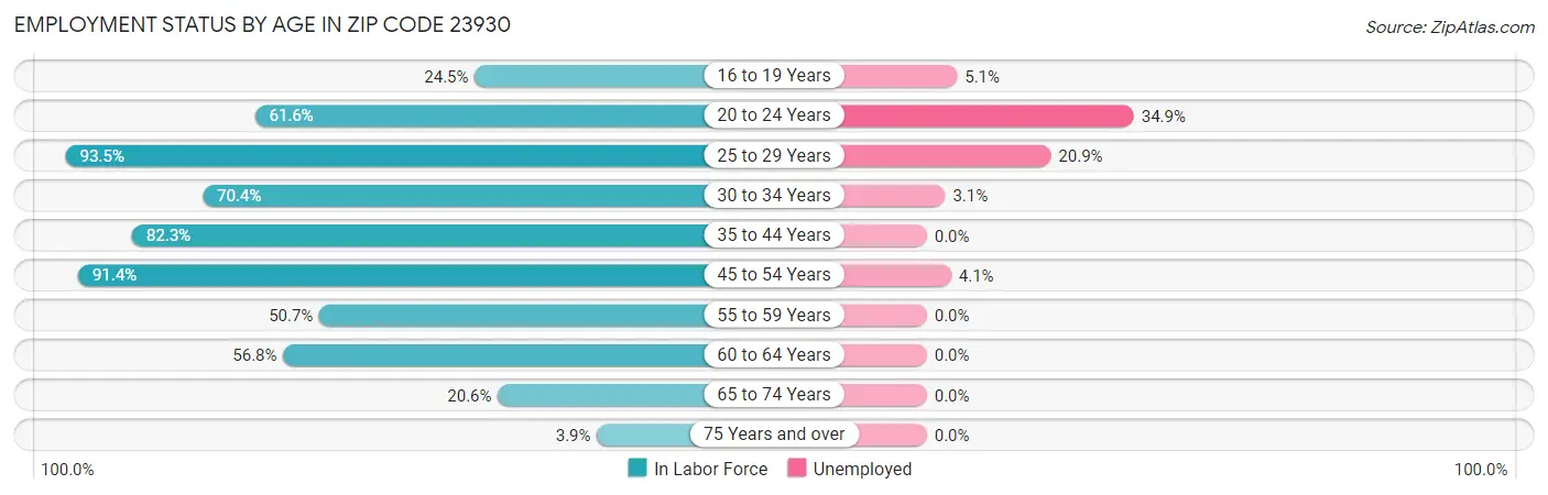 Employment Status by Age in Zip Code 23930