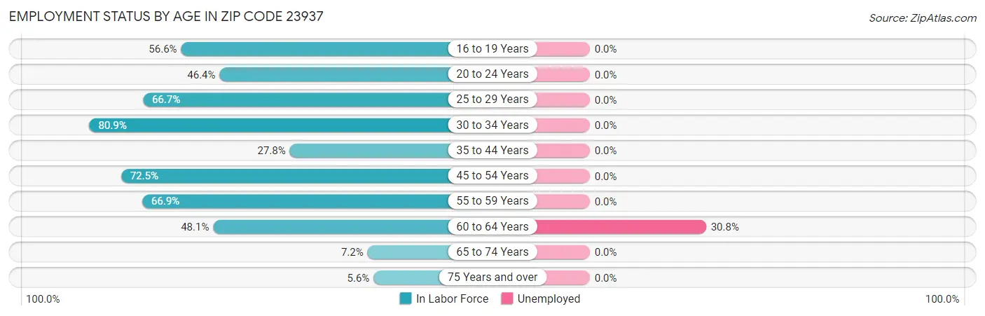 Employment Status by Age in Zip Code 23937