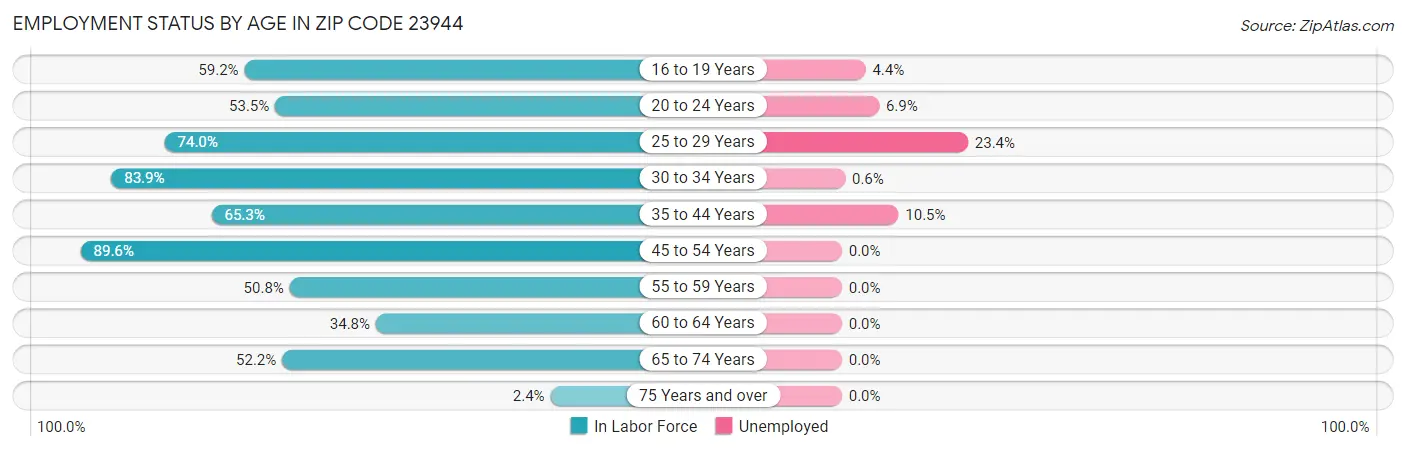 Employment Status by Age in Zip Code 23944