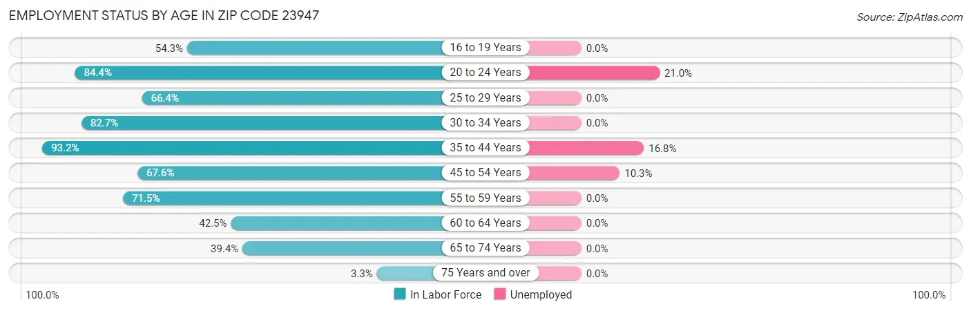Employment Status by Age in Zip Code 23947