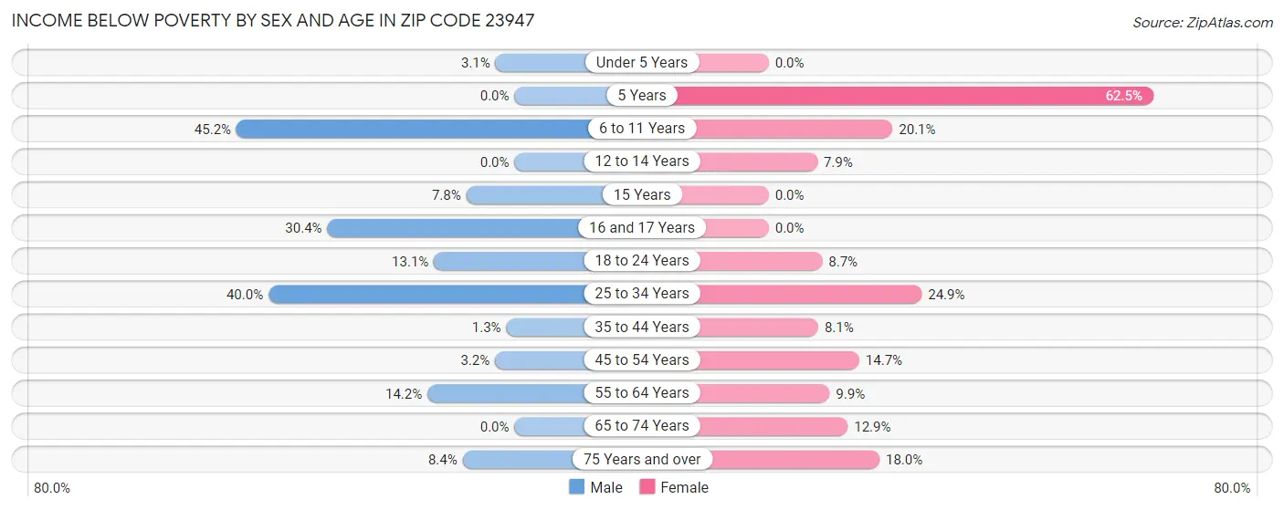 Income Below Poverty by Sex and Age in Zip Code 23947