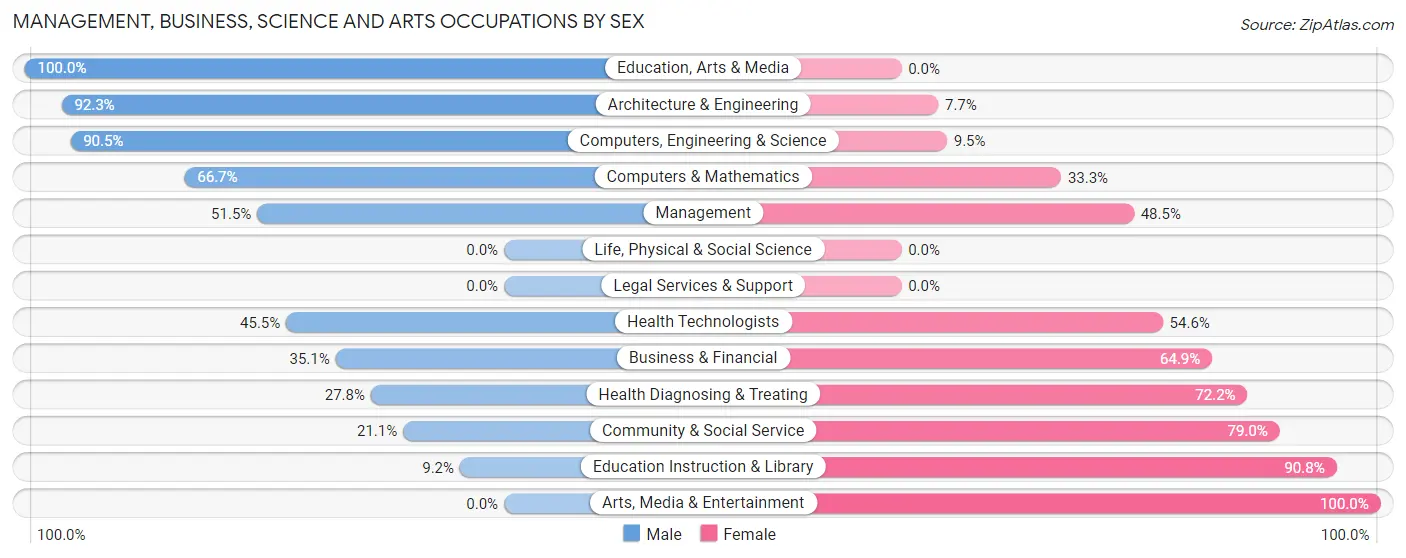 Management, Business, Science and Arts Occupations by Sex in Zip Code 23947