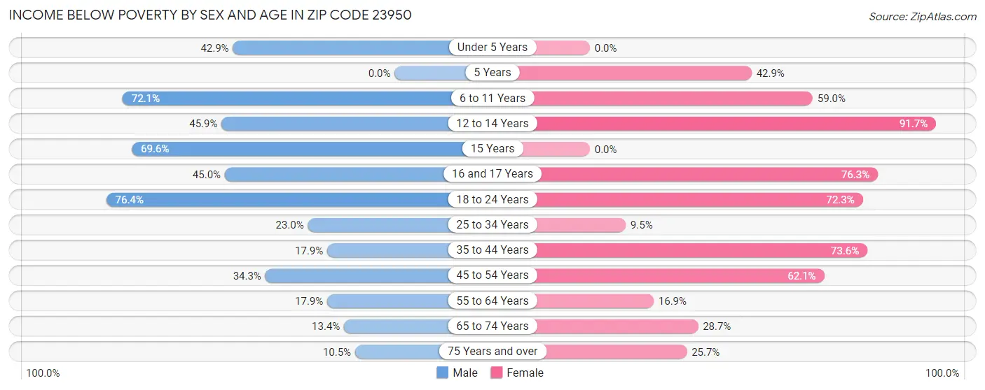 Income Below Poverty by Sex and Age in Zip Code 23950