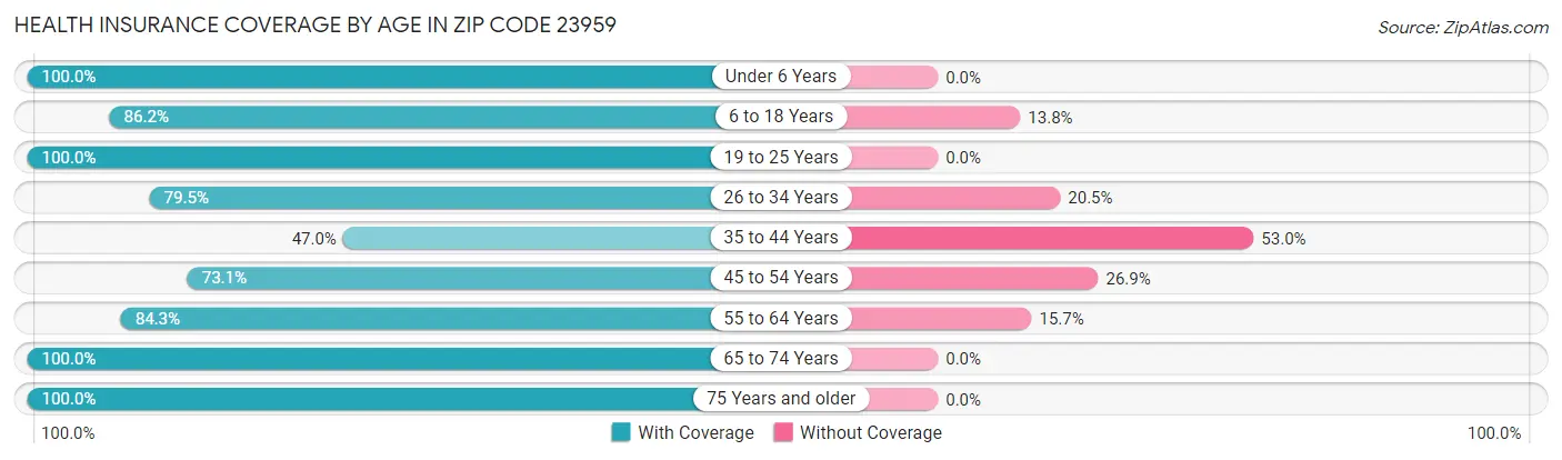 Health Insurance Coverage by Age in Zip Code 23959