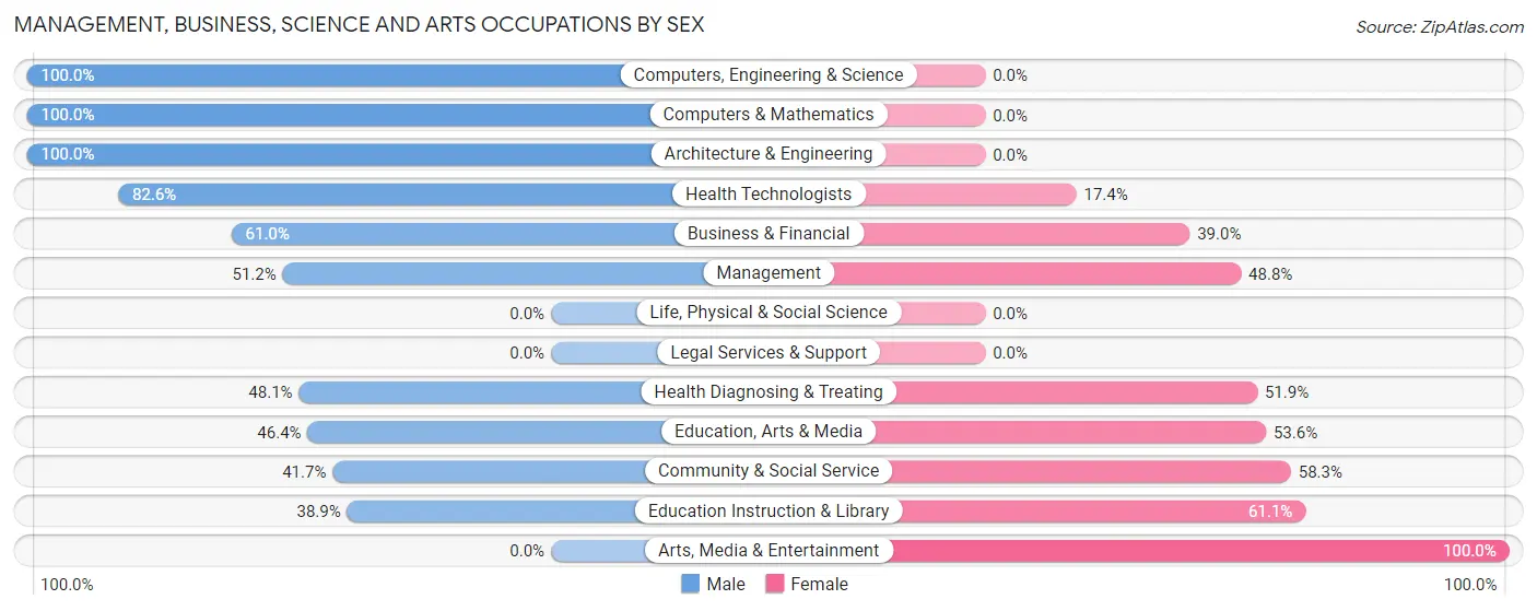 Management, Business, Science and Arts Occupations by Sex in Zip Code 23959