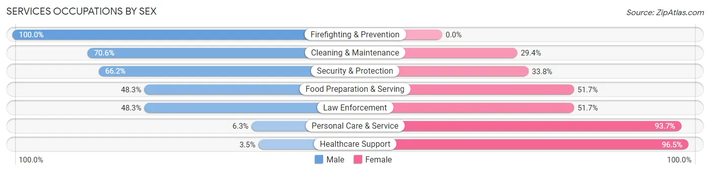 Services Occupations by Sex in Zip Code 24012