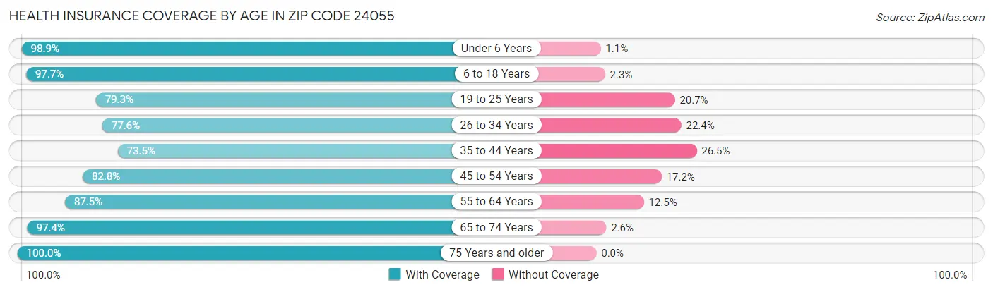 Health Insurance Coverage by Age in Zip Code 24055