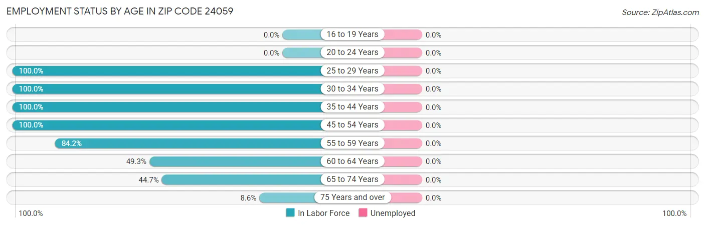 Employment Status by Age in Zip Code 24059