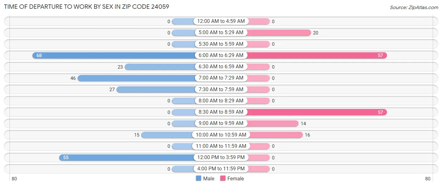 Time of Departure to Work by Sex in Zip Code 24059