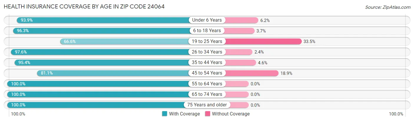 Health Insurance Coverage by Age in Zip Code 24064