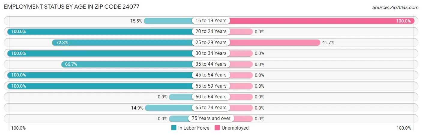 Employment Status by Age in Zip Code 24077