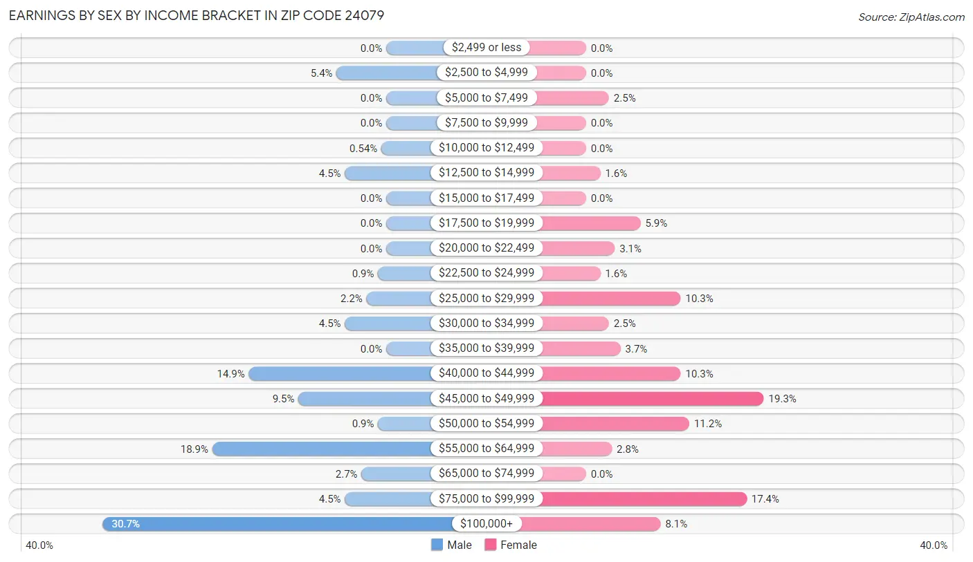 Earnings by Sex by Income Bracket in Zip Code 24079