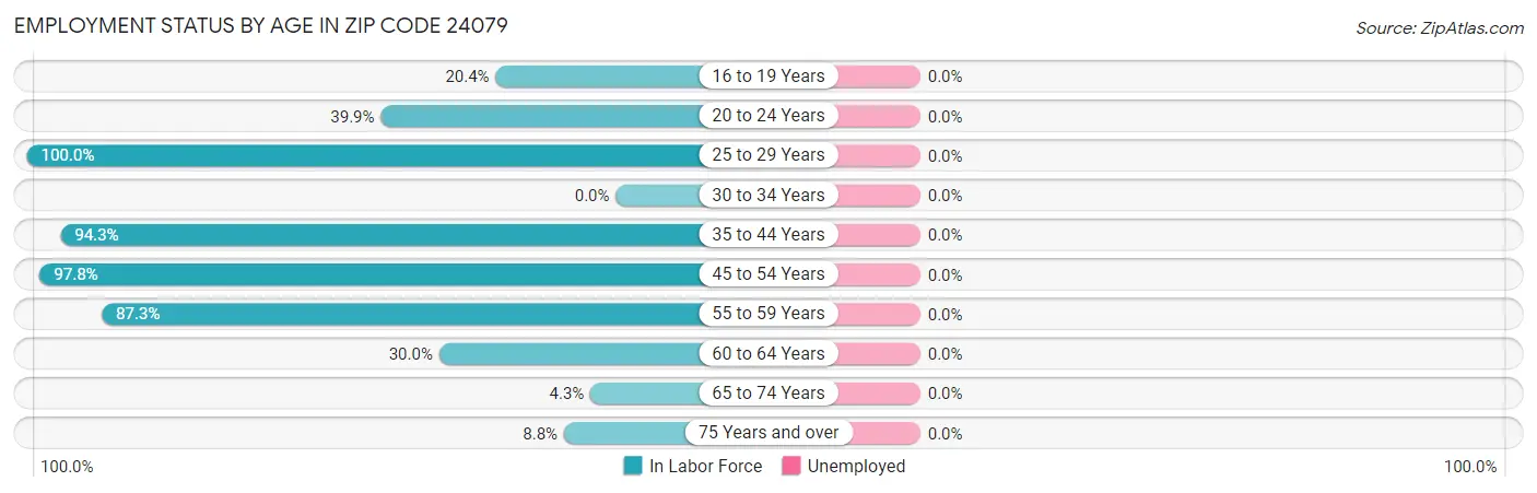 Employment Status by Age in Zip Code 24079