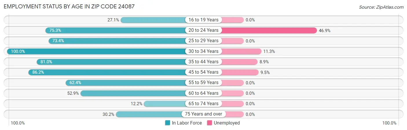 Employment Status by Age in Zip Code 24087