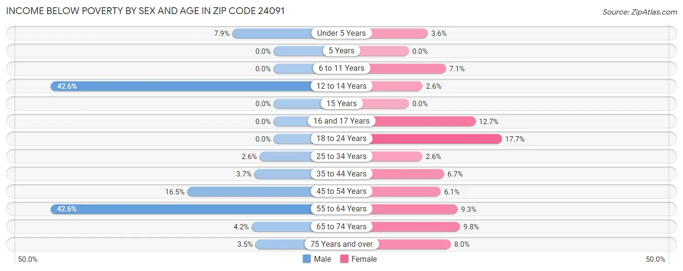 Income Below Poverty by Sex and Age in Zip Code 24091