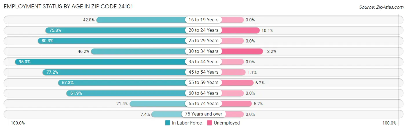 Employment Status by Age in Zip Code 24101