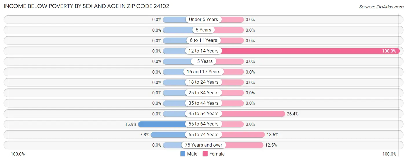 Income Below Poverty by Sex and Age in Zip Code 24102