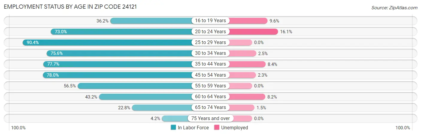 Employment Status by Age in Zip Code 24121