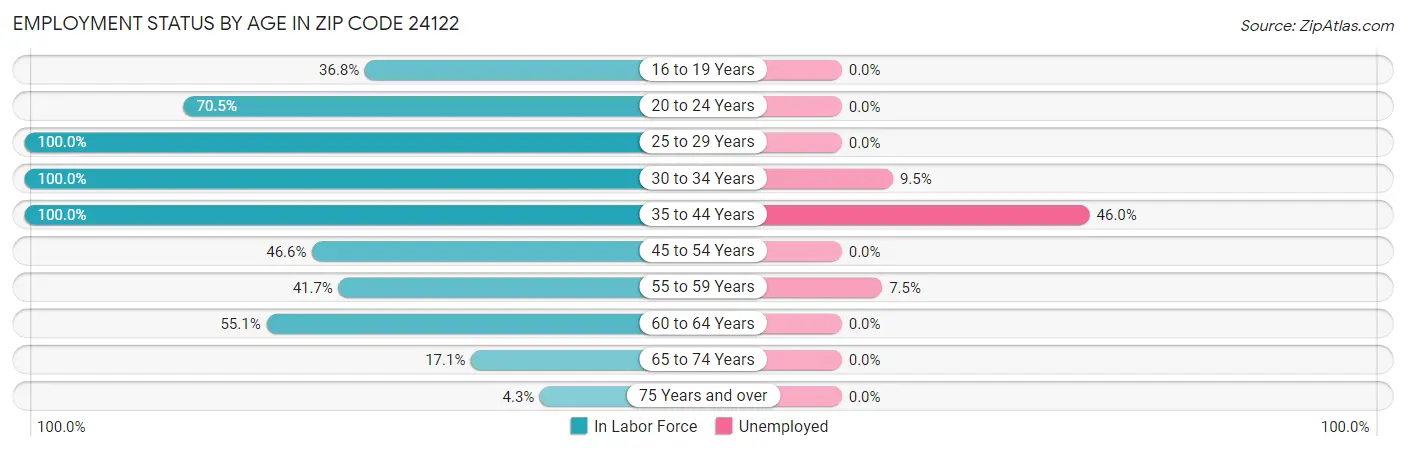 Employment Status by Age in Zip Code 24122