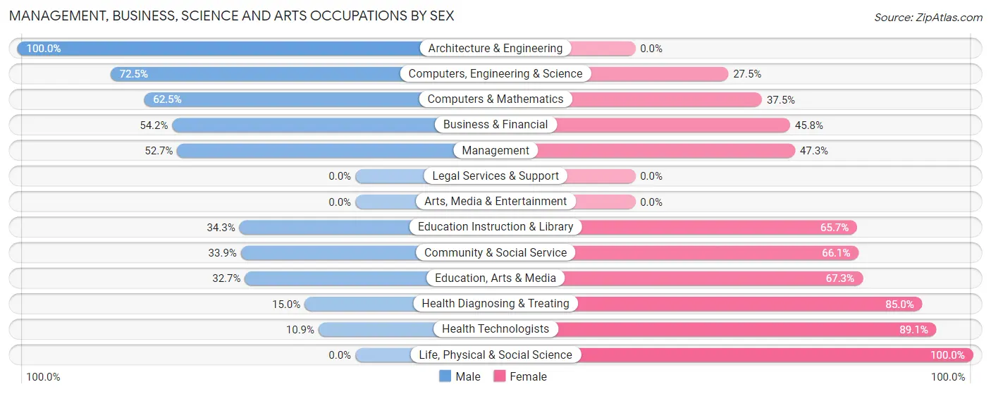 Management, Business, Science and Arts Occupations by Sex in Zip Code 24124