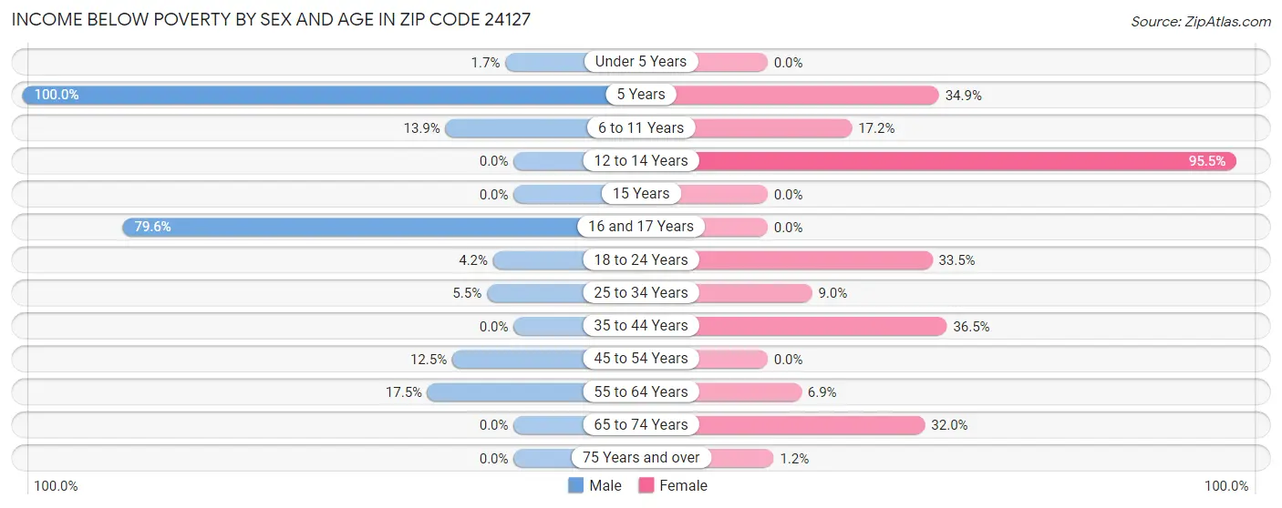 Income Below Poverty by Sex and Age in Zip Code 24127