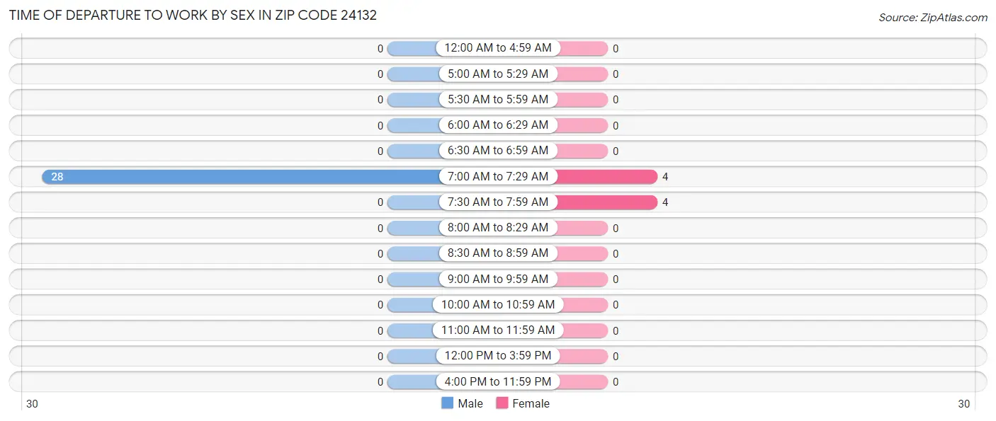 Time of Departure to Work by Sex in Zip Code 24132