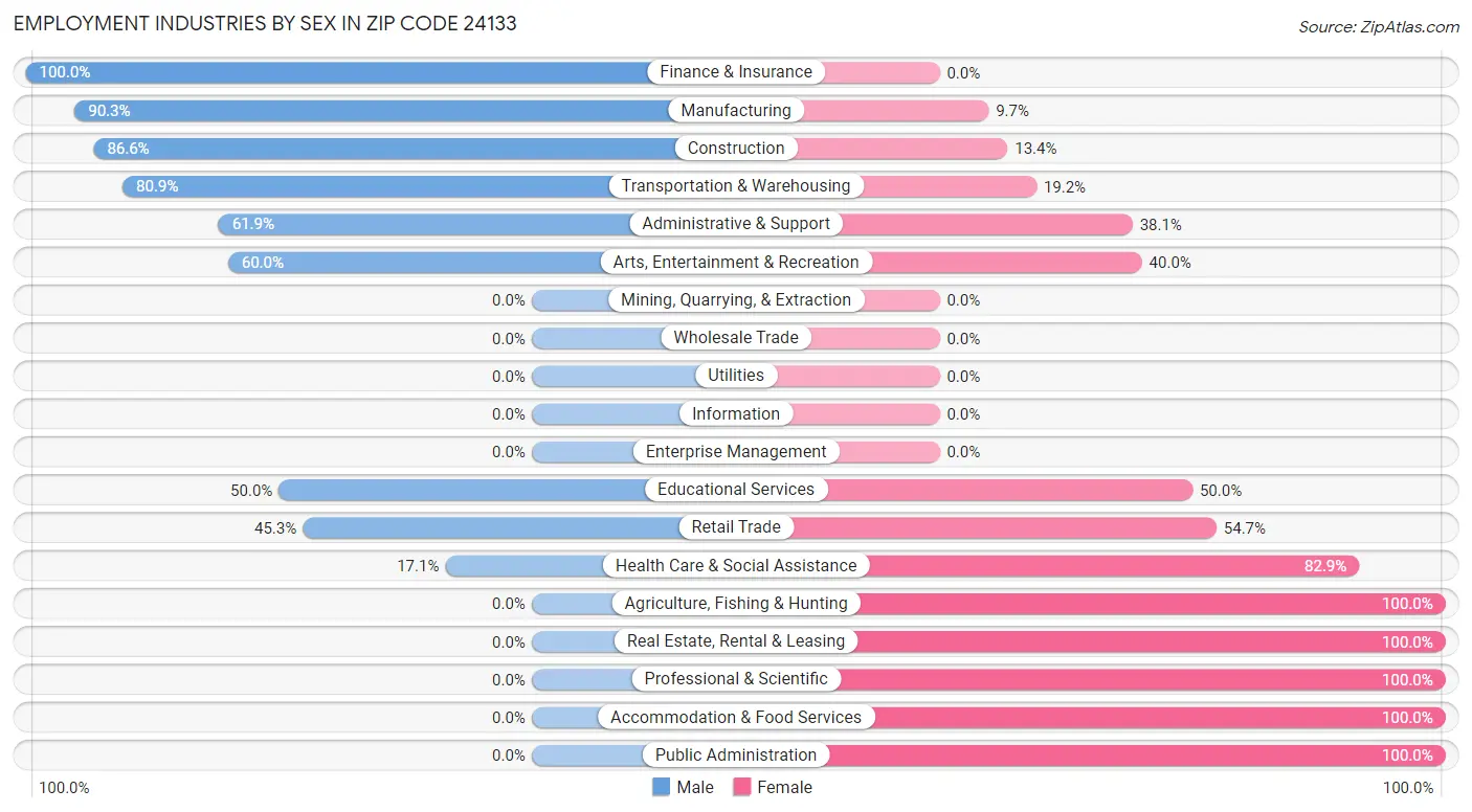 Employment Industries by Sex in Zip Code 24133