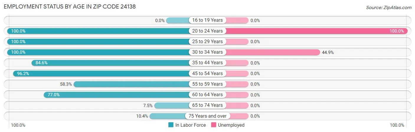 Employment Status by Age in Zip Code 24138